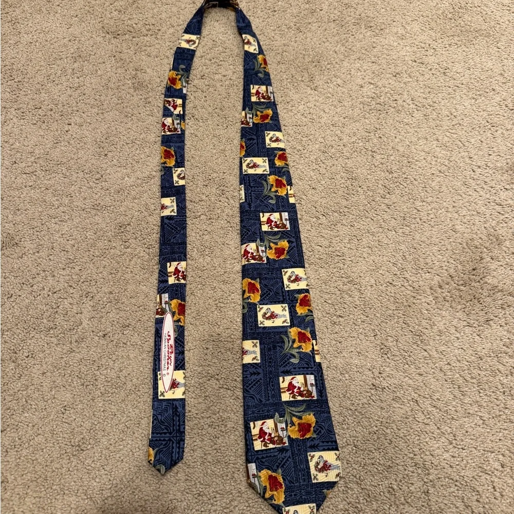 reyn spooner Vintage Navy Holiday Hawaiian Novelty Tie with Cream & Red Accents